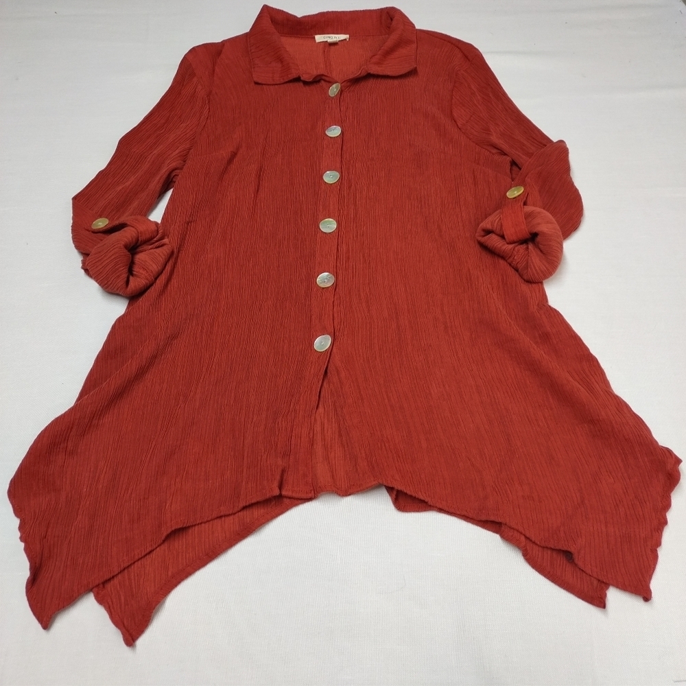 Women's Rust Button-Up Blouse - Picture 3 of 12
